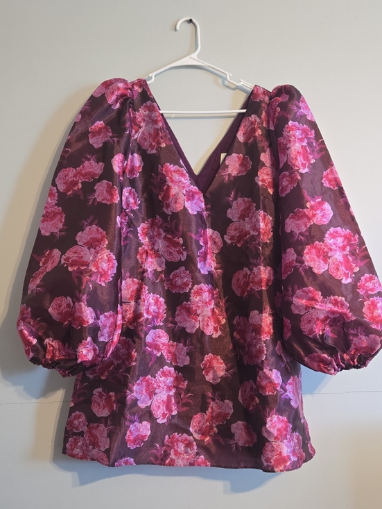 Dresses & Skirts - NWT Anthropologie BHLDN Aliana puffy sleeve v-neck floral organza mini dress L